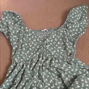 Staccato Green Dress with White Floral Design
